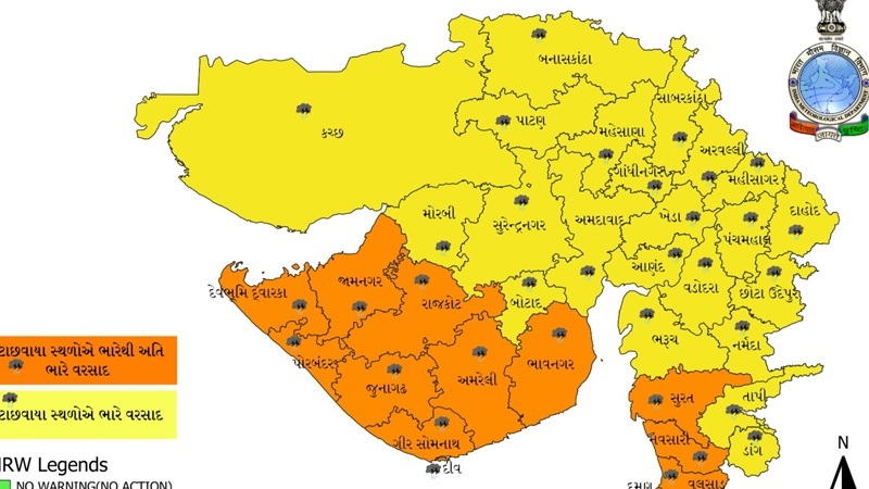 ગુજરાતમાં 8 જીલ્લામાં ભારે વરસાદની ચેતવણી સાથે રેડ એલર્ટ;